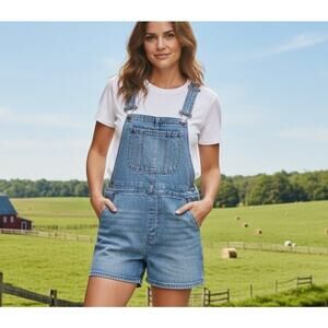 Lee Bib Overalls Shorts Women's Large Boho Western Blue Denim Shortall's Romper